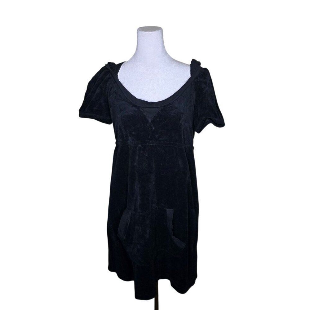Vintage Y2K Juicy Couture Terrycloth Mini Dress Womens Size L Black Coverup